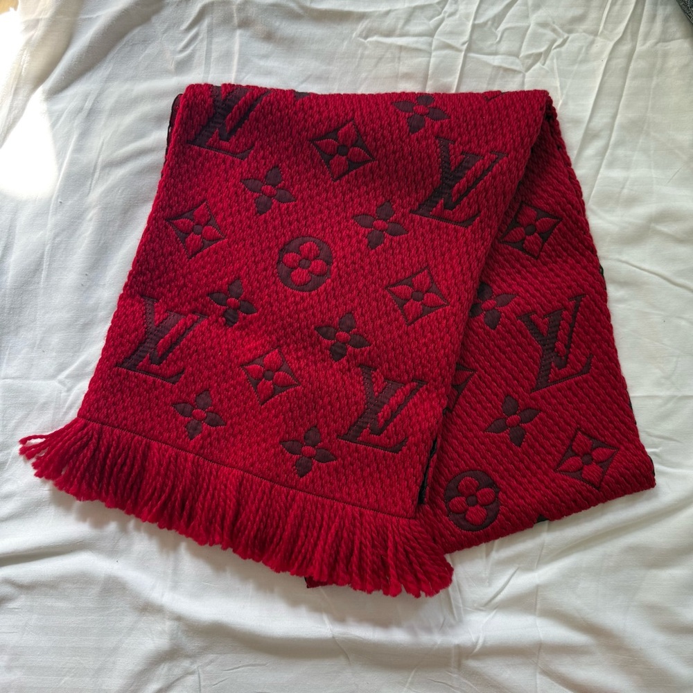 Authentic Louis Vuitton Red and Black Monogram Scarf